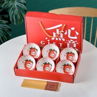 Bát Gấu Dâu - Bộ 6 Chén 6 Đũa (THUNG 20B)