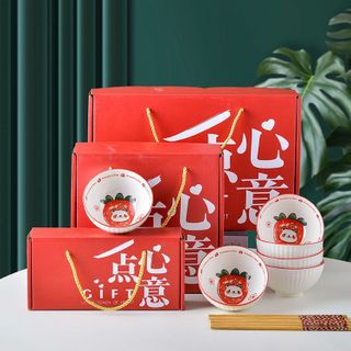 Bát Gấu Dâu - Bộ 6 Chén 6 Đũa (THUNG 20B)