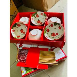 Bát Hoa Dâu - Bộ 6 Chén 6 Đũa (THUNG 24B)