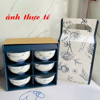 Hộp 6 Bát 6 Đôi Đũa Hoa Xanh (THÙNG 18B)