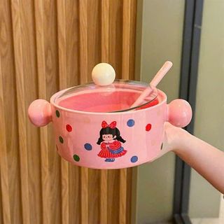 Âu Sứ Nồi Sứ Có Nắp Kèm Núm Cute Hồng ( THÙNG 24C )