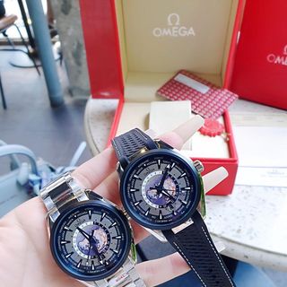 ĐỒNG HỒ NAM CAO CẤP ÔMÊGHA SEAMASTER MÁY CƠ LỘ ĐÁY MẶT ĐEN DÂY THÉP VÀ CAO SU