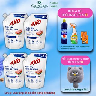 Combo 4 Túi Nước tẩy quần áo màu AXO 1200ml Hương Thanh Khiết đánh bay vết bẩn lưu giữ màu quần áo