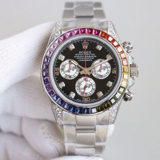 ĐỒNG HỒ NAM CAO CẤP RÔLET RAINBOW BẠC VIỀN ĐÁ NHIỀU MÀU AUTOMATIC