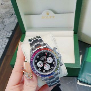 ĐỒNG HỒ NAM CAO CẤP RÔLET RAINBOW BẠC VIỀN ĐÁ NHIỀU MÀU AUTOMATIC