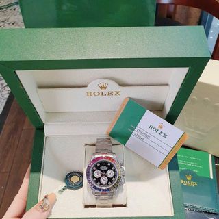 ĐỒNG HỒ NAM CAO CẤP RÔLET RAINBOW BẠC VIỀN ĐÁ NHIỀU MÀU AUTOMATIC