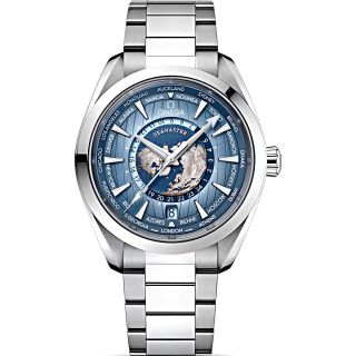 ĐỒNG HỒ NAM CAO CẤP ÔMÊGHA SEAMASTER MÁY CƠ LỘ ĐÁY MẶT XANH NHẠT DÂY THÉP VÀ CAO SU