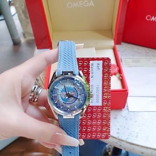 ĐỒNG HỒ NAM CAO CẤP ÔMÊGHA SEAMASTER MÁY CƠ LỘ ĐÁY MẶT XANH NHẠT DÂY THÉP VÀ CAO SU