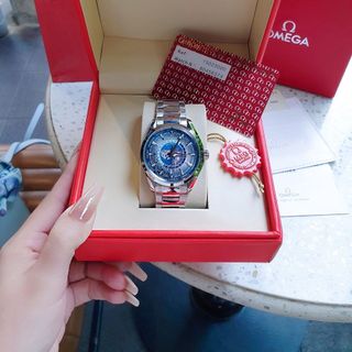 ĐỒNG HỒ NAM CAO CẤP ÔMÊGHA SEAMASTER MÁY CƠ LỘ ĐÁY MẶT XANH NHẠT DÂY THÉP VÀ CAO SU