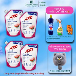 Combo 4 Túi Nước tẩy quần áo màu AXO 1200ml Hương Hoa Đào đánh bay vết bẩn lưu giữ màu quần áo