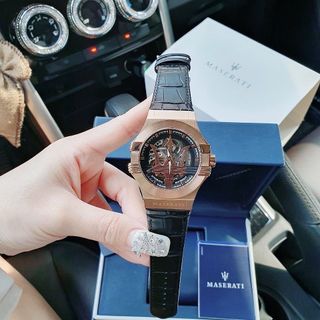 ĐỒNG HỒ NAM CƠ SIÊU CẤP MASERATY DÂY DA  ĐEN NIỀNG ĐỒNG FULLBOX