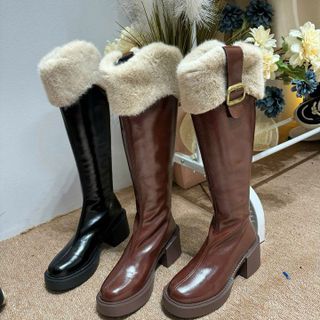 BỐT ĐÙI CỔ LÔNG THỎ KÉO KHÓA CHẤT DA QCCC CAO 7CM HOLLAND SANG TRỌNG - PIPI STORE