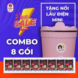 SET 5 - 8 GÓI MÌ CAY CHANWOO TẶNG LY GIỮ NHIỆT, NỒI ĐIỆN CAO CẤP