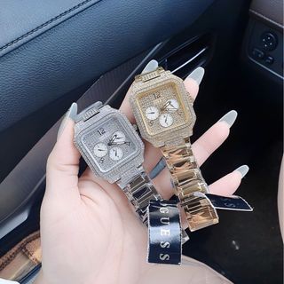 ĐỒNG HỒ NỮ CAO CẤP GUECC MẶT VUÔNG FULL ĐÁ BẠC VÀ VÀNG DÂY THÉP