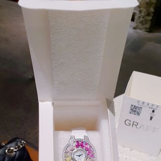 ĐỒNG HỒ NỮ SIÊU CẤP GRAF MẶT FULL HỘT XOÀN BƯỚM NHÂN TẠO  DÂY DA TRẮNG