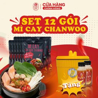 Combo 12 Gói Mì Cay Ăn Liền Hàn Quốc CHANWOO Tiện Lợi Kèm Gói Hạt Nêm Gia Vị - [Tặng Nồi Điện Mini, Chai Cấp Độ]