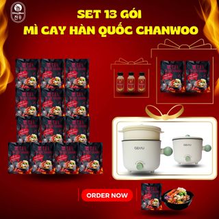 SET 13 GÓI MÌ CAY ĂN LIỀN HÀN QUỐC CHANWOO - (Tặng 1 Nồi Điện Hai Tầng + 2 Gói Mì Cay + Chai Cấp Độ)