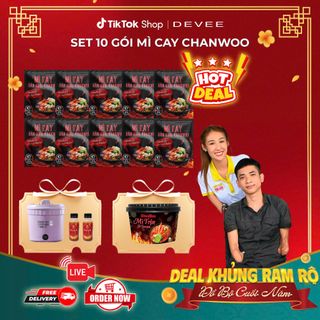 [HUỲNH NHƯ x CẢNH] SET 10 GÓI MÌ CHANWOO Phiên Bản Mới - (Tặng 1 Nồi Điện Mini + 1 Mì Trộn Chanwoo + 2 Chai Cấp Độ]