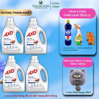 Combo 4 chai Nước tẩy quần áo màu AXO 800ml Hương Thanh Khiết cho da nhay cảm đánh bay vết bẩn giữ màu cho quần áo