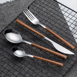 Thìa, Dao, Dĩa Inox Cán Ốp Gỗ Không Gỉ Sang Trọng<LOẠI TO> ( THÙNG 100C )