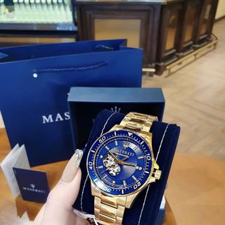 SET ĐỒNG HỒ NAM CƠ CAO CẤP MASERATY  DÂY THÉP MẶT XANH FULLBOX KÈM DÂY DA