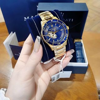 SET ĐỒNG HỒ NAM CƠ CAO CẤP MASERATY  DÂY THÉP MẶT XANH FULLBOX KÈM DÂY DA