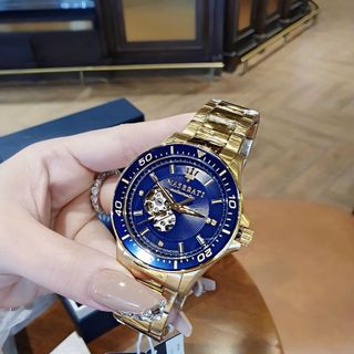 SET ĐỒNG HỒ NAM CƠ CAO CẤP MASERATY  DÂY THÉP MẶT XANH FULLBOX KÈM DÂY DA