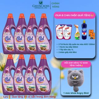 Combo 8 Chai Nước giặt VEL ĐẬM ĐẶC 1800ml Hương Hoa lưu hương dịu nhẹ, diệt khuẩn cho quần áo