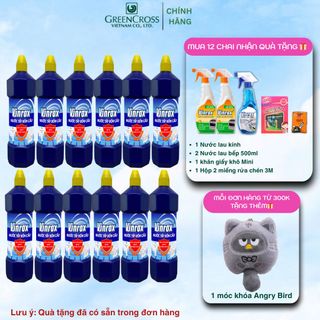 Combo 1 thùng 12 Chai Nước Tẩy Bồn Cầu VINROX 1L Fresh Diệt Khuẩn 99.99%, Khử Mùi hiệu quả