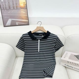 Áo thun sọc khóa kéo chất cotton borip co giãn có bigsize