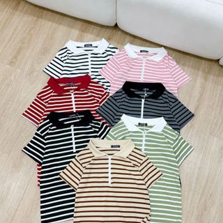 Áo thun sọc khóa kéo chất cotton borip co giãn có bigsize