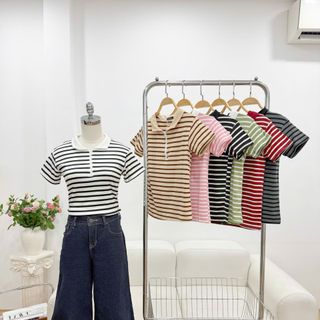 Áo thun sọc khóa kéo chất cotton borip co giãn có bigsize
