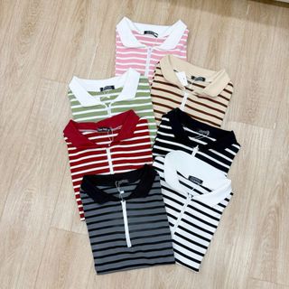 Áo thun sọc khóa kéo chất cotton borip co giãn có bigsize
