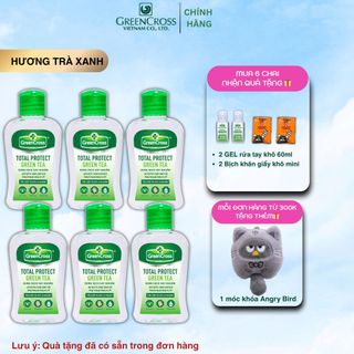 Combo 6 Chai Nước rửa tay khô Green Cross TOTAL PROTECT 100ml diệt khuẩn 99.9% bảo vệ sức khỏe