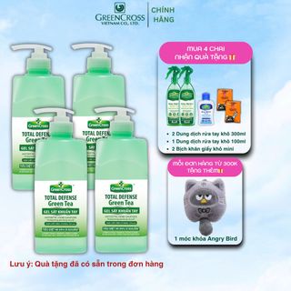 Combo 4 Chai GEL rửa tay khô Green Cross Total Defense 500ml sát khuẩn tay bảo vệ toàn diện 99.9%