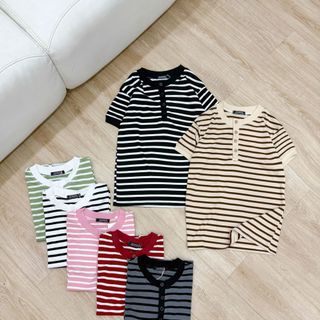 Áo thun sọc nút chất cotton borip co giãn có bigsize