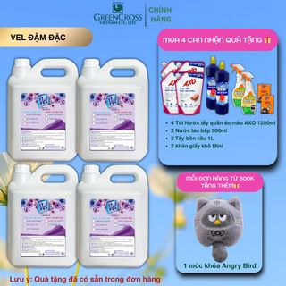 Combo 4 Can Nước xả vải VEL ĐẬM ĐẶC 5 Lít Khử mùi Lưu hương lâu sau sấy
