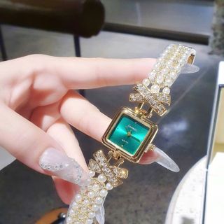 XẢ RẺ ĐỒNG HỒ NỮ THỜI TRANG CHANEU MẶT VUÔNG DÂY KẾT NGỌC TRAI