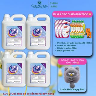 Combo 4 Can Nước giặt VEL Đậm đặc 5 Lít Tiết Kiệm lưu hương thơm ngát cho quần áo