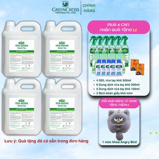 Combo 4 Can GEL rửa sát khuẩn tay khô Green Cross Total Defense 5 Lít Tiết Kiệm diệt khuẩn vượt trội 99.9%