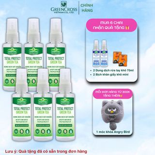 Combo 6 Chai Nước rửa tay khô Green Cross Total Protect 70ml Dạng Xịt diệt khuẩn vượt trội 99.99%