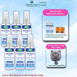 Combo 6 Chai Nước rửa tay khô Green Cross Total Protect 70ml Dạng Xịt diệt khuẩn vượt trội 99.99%