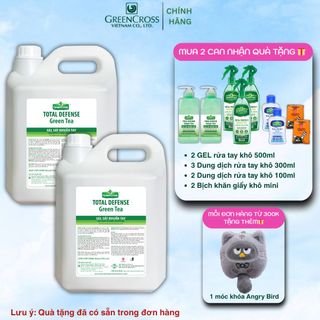 Combo 2 Can GEL rửa sát khuẩn tay khô Green Cross Total Defense 5 Lít Tiết Kiệm diệt khuẩn vượt trội 99.9%