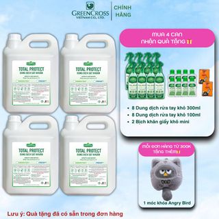 Combo 4 Can Nước rửa tay khô Green Cross Total Protect 5L Tiết kiệm diệt khuẩn vượt trội 99.9%