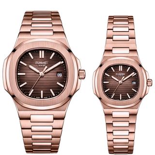 ĐỒNG HỒ CHÍNH HÃNG FUNMEI COUPLE F8020 DÂY THÉP VÀNG HỒNG MAT VUÔNG FULLBOX TEM