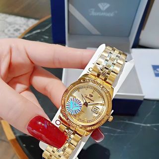 ĐỒNG HỒ NAM NỮ CHÍNH HÃNG FUNMEI F2036 DÂY THÉP VÀNG MẶT TRÒN SAPHIRE FULLBOX TEM