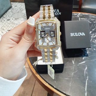 ĐỒNG HỒ NAM SIÊU CẤP BULODA CRYSTAL DEMI VÀNG MẶT CHỮ NHẬT ĐÍNH ĐÁ