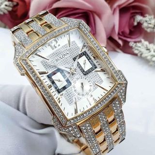 ĐỒNG HỒ NAM SIÊU CẤP BULODA CRYSTAL DEMI VÀNG MẶT CHỮ NHẬT ĐÍNH ĐÁ