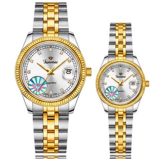 ĐỒNG HỒ NAM NỮ CHÍNH HÃNG FUNMEI F2036 DÂY THÉP BẠC DEMI MẶT TRÒN SAPHIRE FULLBOX TEM