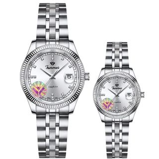 ĐỒNG HỒ NAM NỮ CHÍNH HÃNG FUNMEI F2036 DÂY THÉP BẠC DEMI MẶT TRÒN SAPHIRE FULLBOX TEM